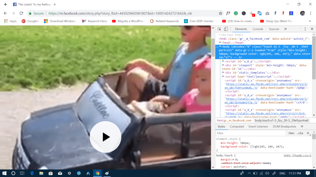 download facebook video - inspect elements