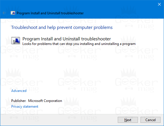 program install and uninstall troubleshooter