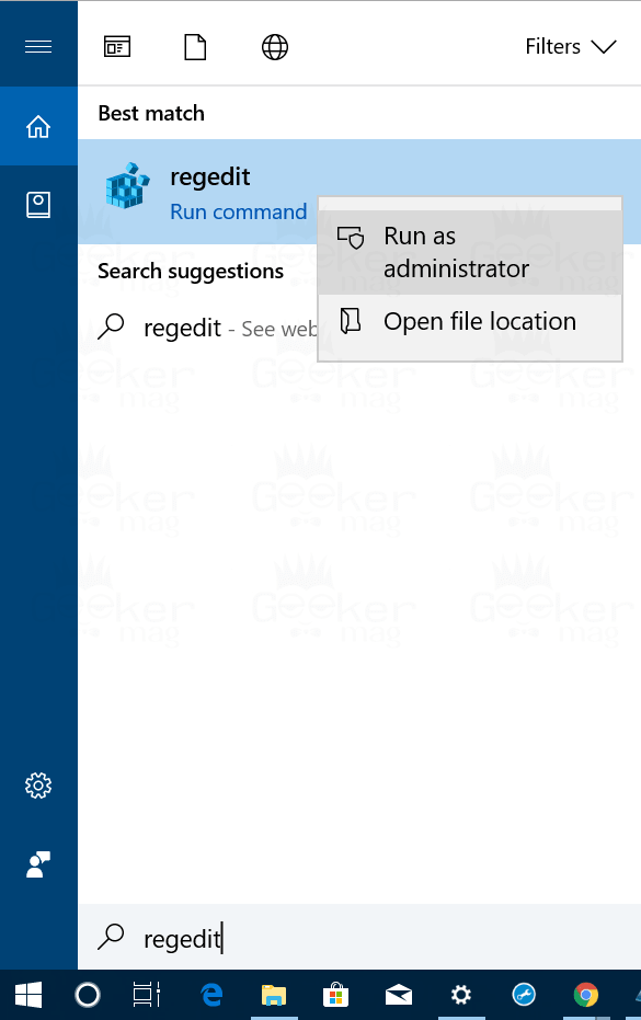 run registry editor in windows 10