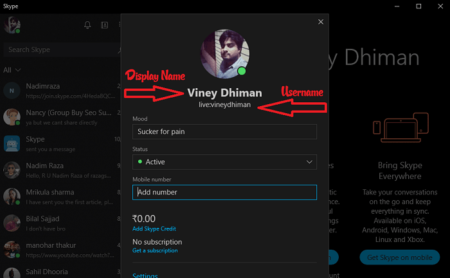 how to change skype username and display name