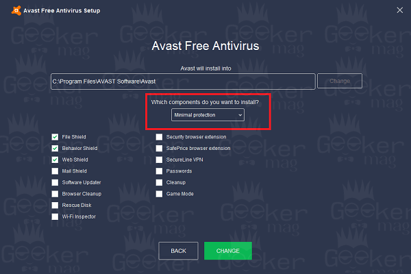 minimal protection avast