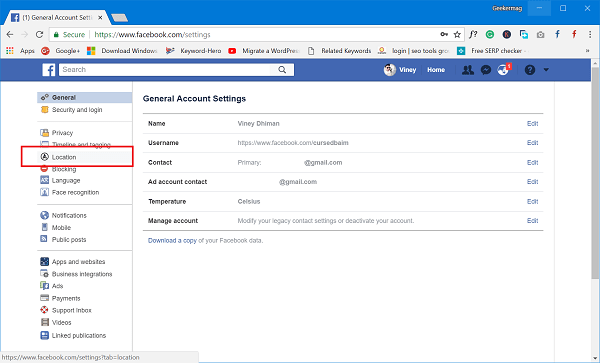 facebook location settings