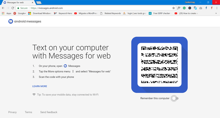 messages for web page