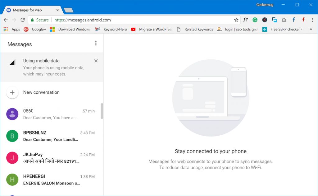 android messages on pc