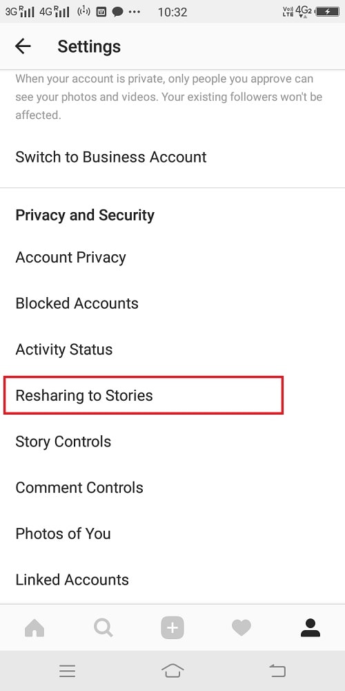 instagram resharing to stories option