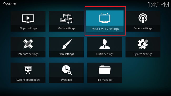 Kodi PVR and Live TV settings