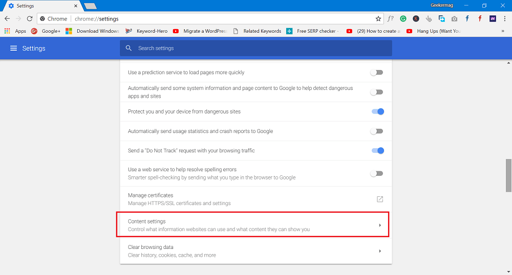 chrome content settings