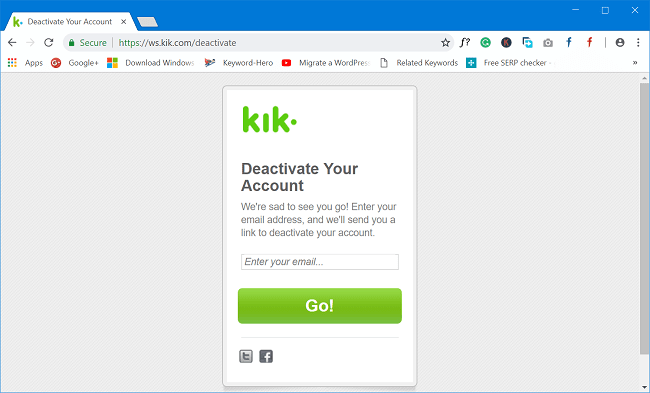 deactivate kik account page