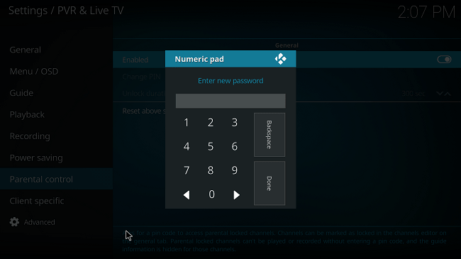 enter new pin in kodi