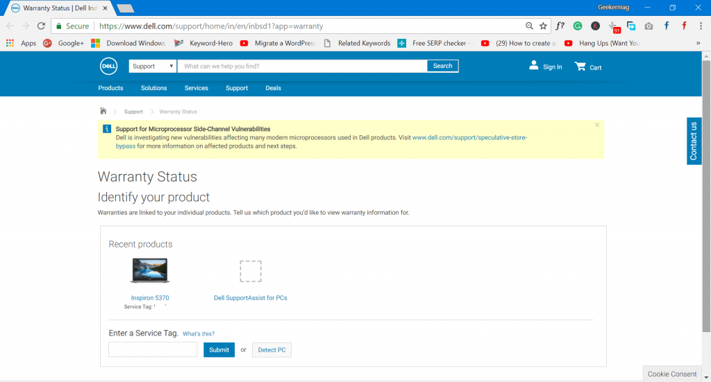 dell check warranty status service tag