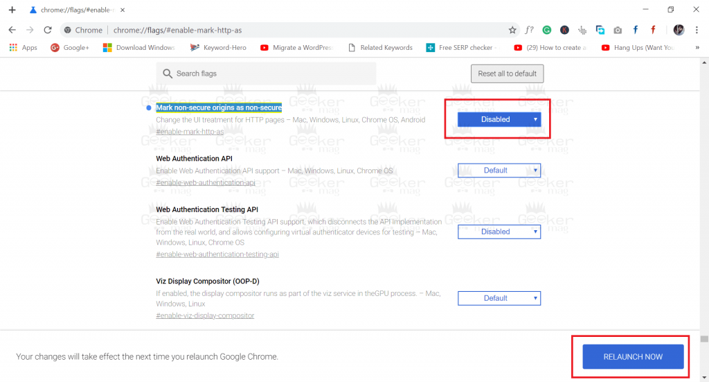 mark non-secure origins as non-secure - Chrome browser