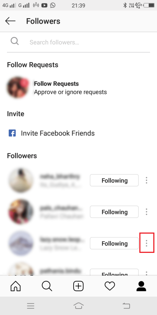 instagram remove follower three dots