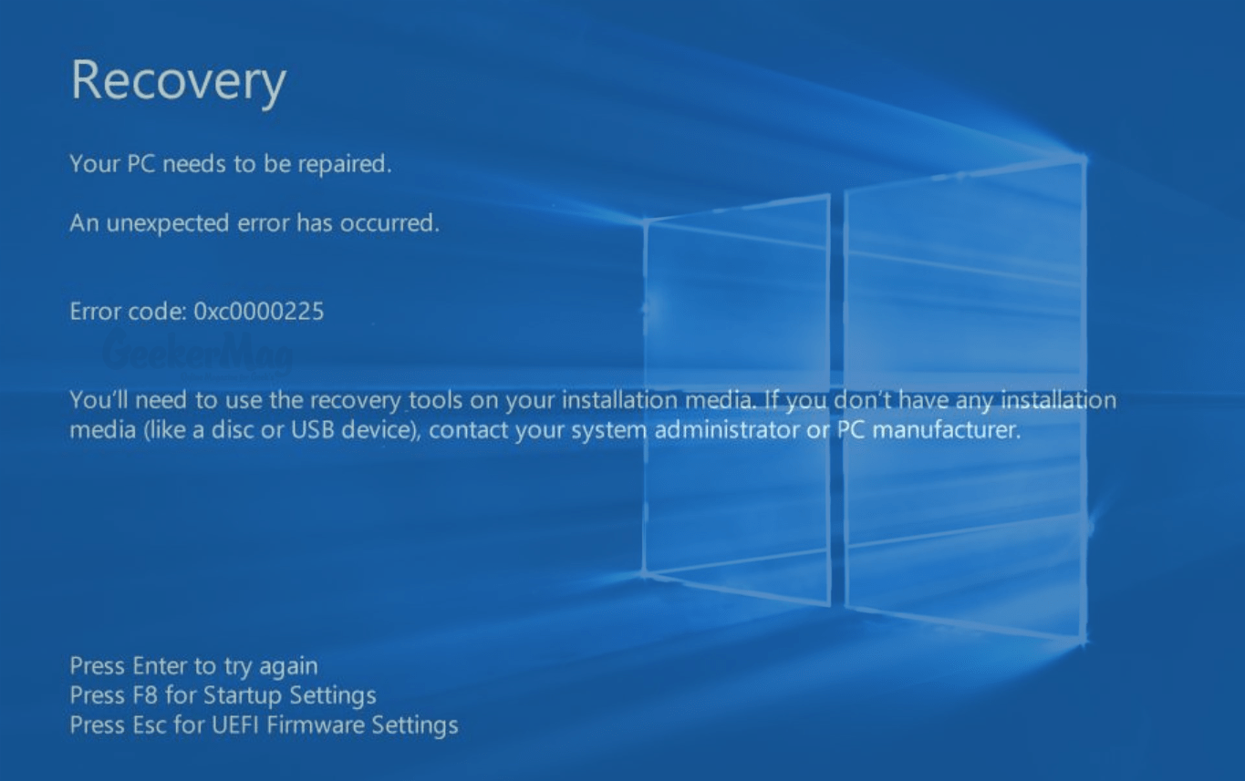 How to Fix Error Code 0xC0000225 in Windows 10 [Solved]