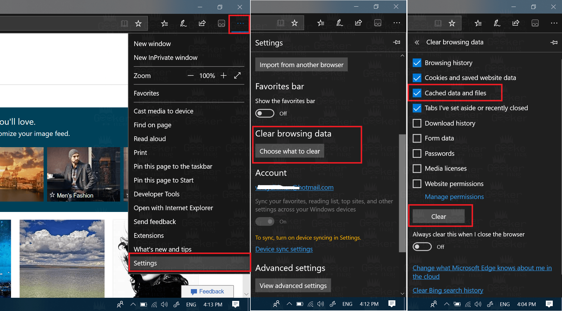 microsoft edge clear cache on exit