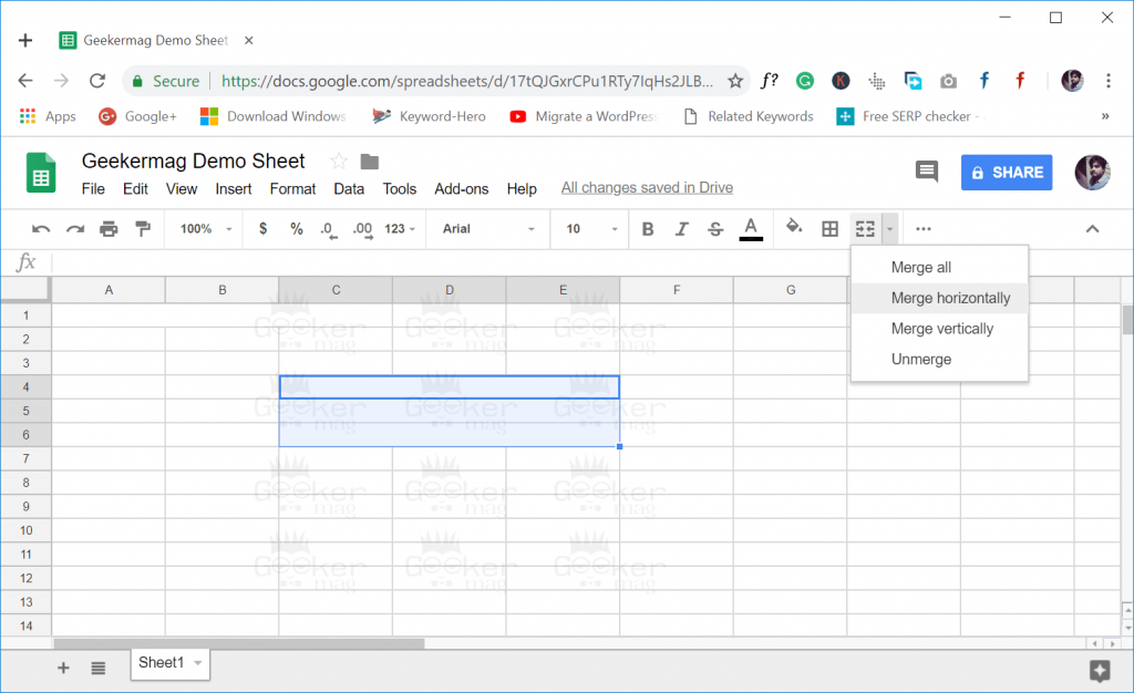 how to merge cells in a table on google docs