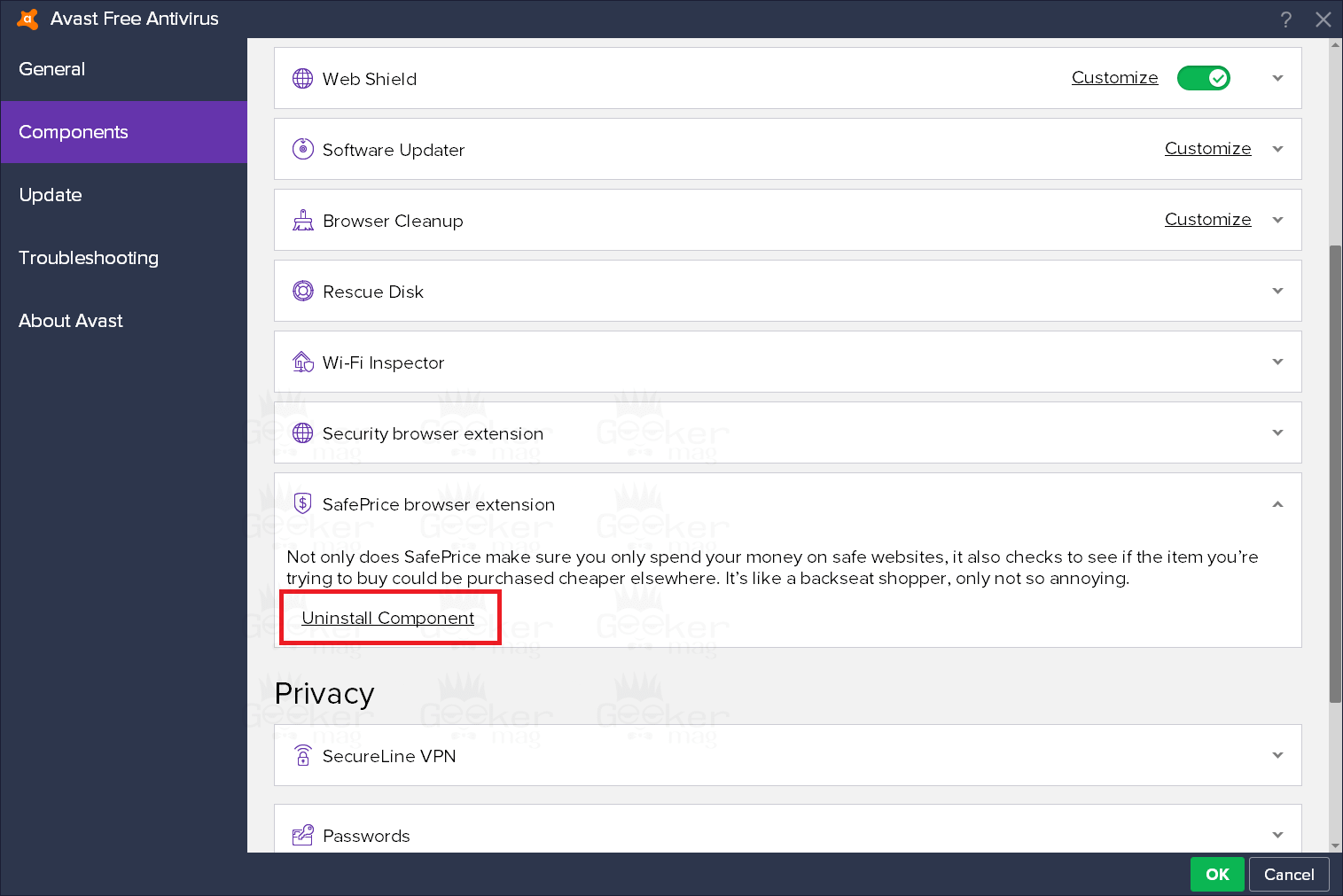 how do i remove avast safeprice