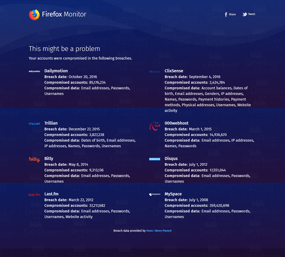 data breach details - firefox monitor