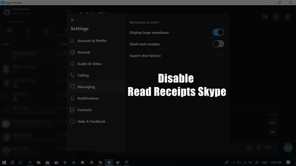 disable read receipts skype