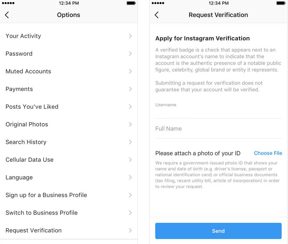 instagram request verification