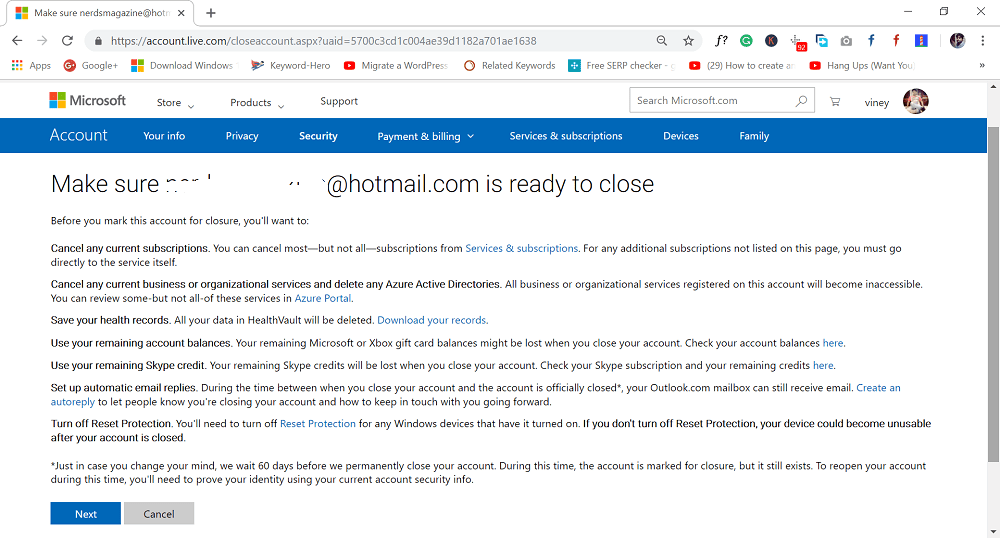 Make sure you're ready to close your microsoft account