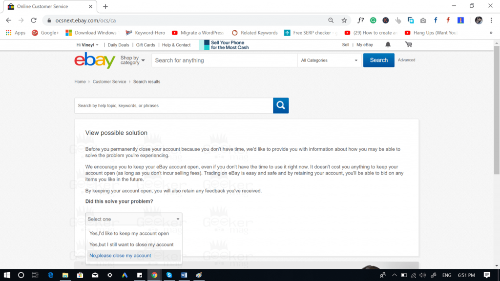 view possible solutions - how to close ebay account