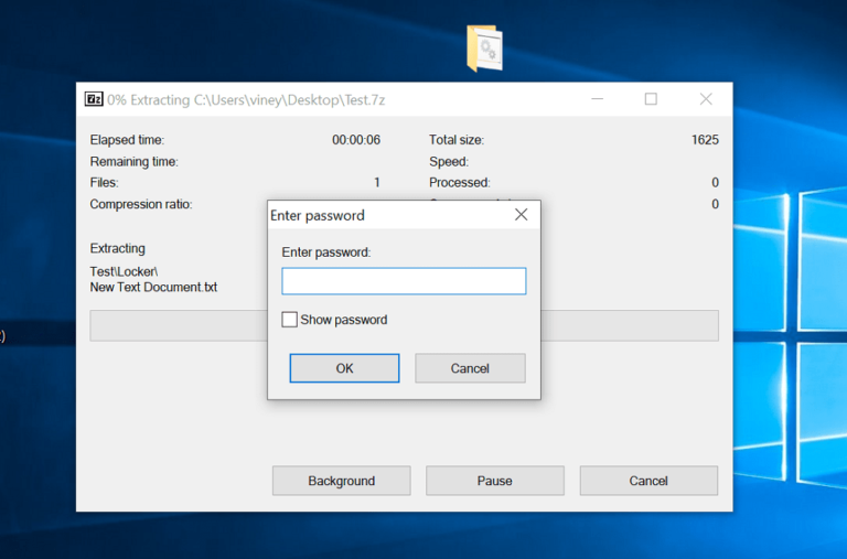 password protect a zip file windows 10