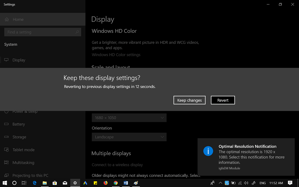 keep display settings in windows 10