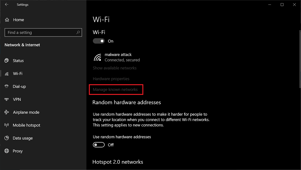manage known networks in windows 10
