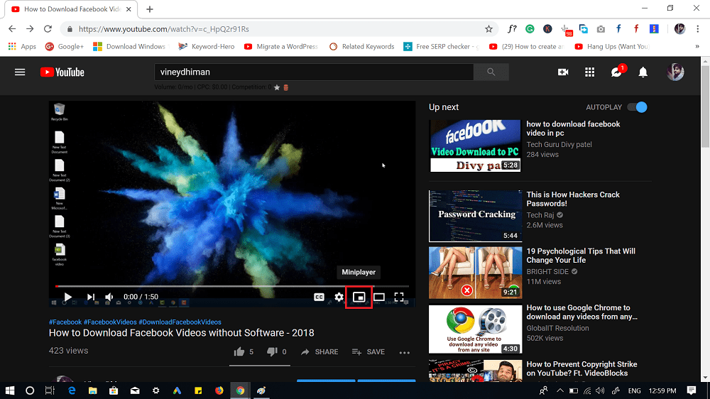 miniplayer icon in youtube media player controls