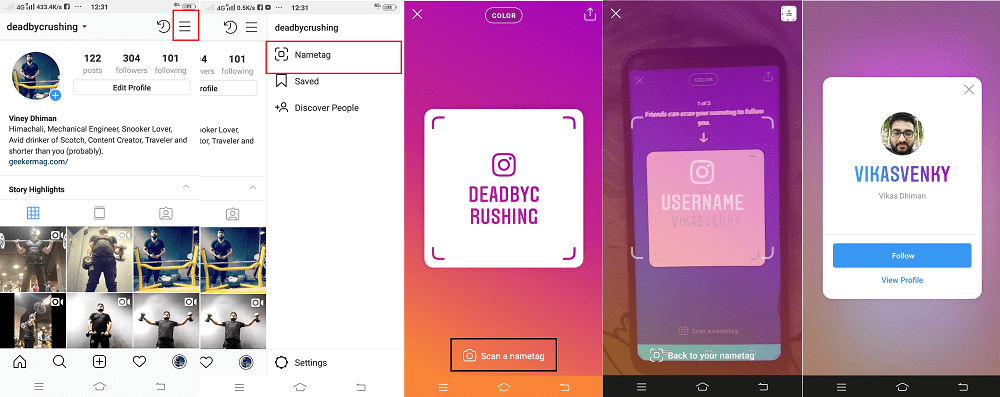 how to add friend using instagram nametag