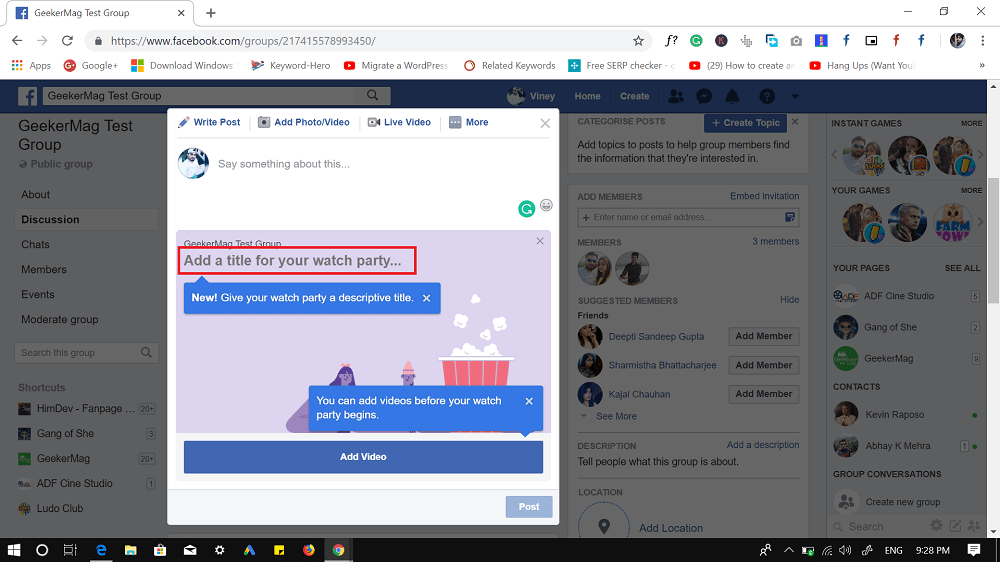 give facebook watch party name