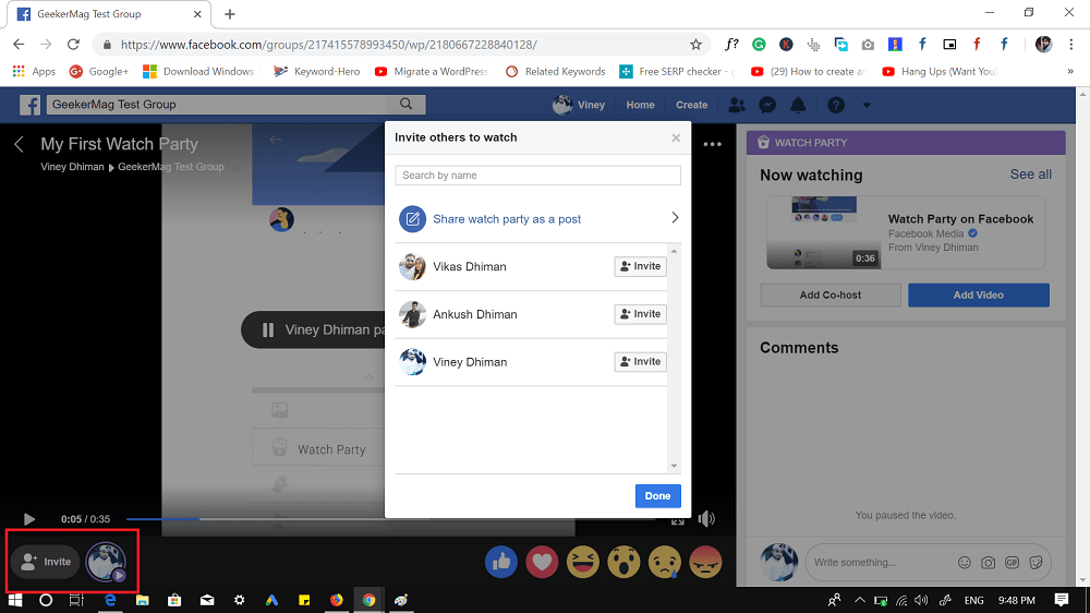 invite friends to facebook watch party