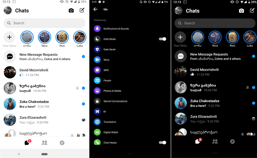 facebook messenger dark mode