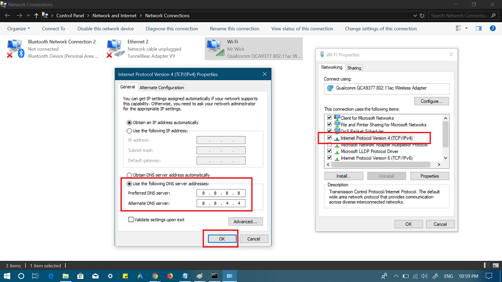 Use the following DNS Server Addresses