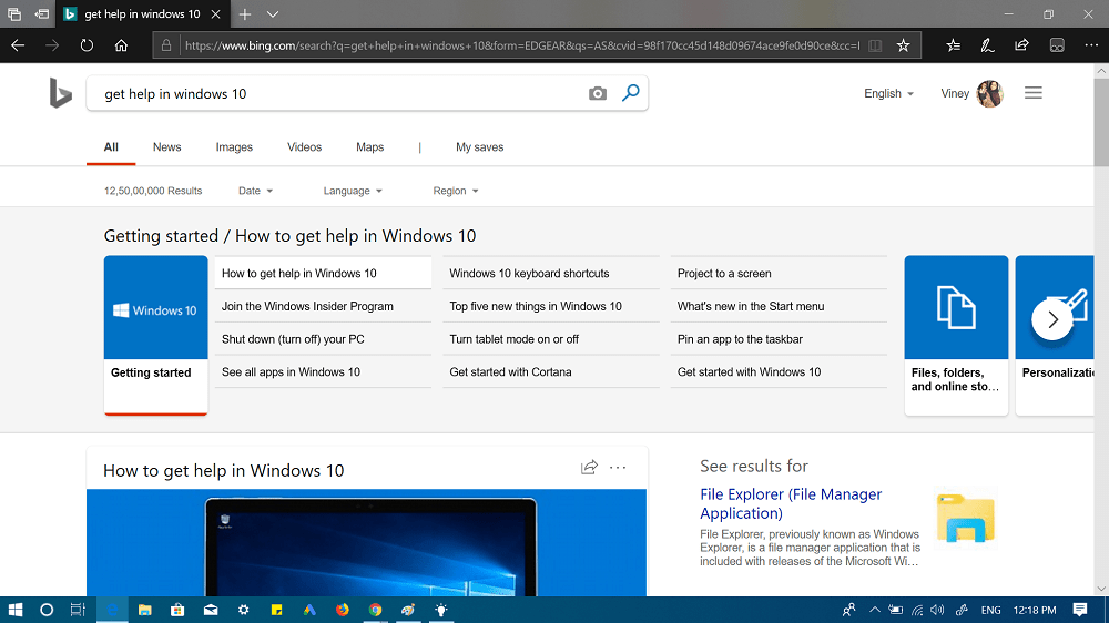 get help in microsoft edge browser