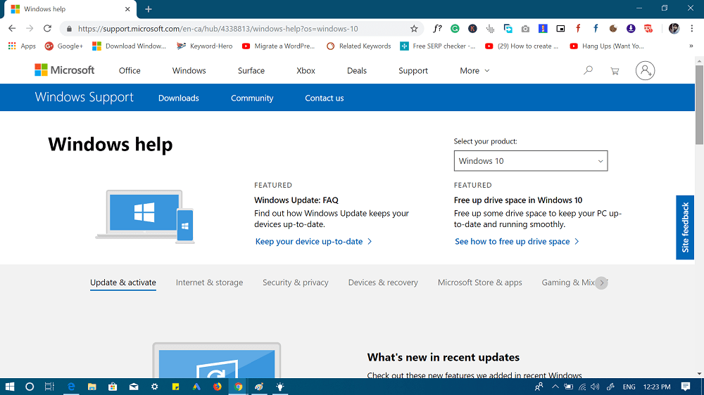 Microsoft support for windows 10