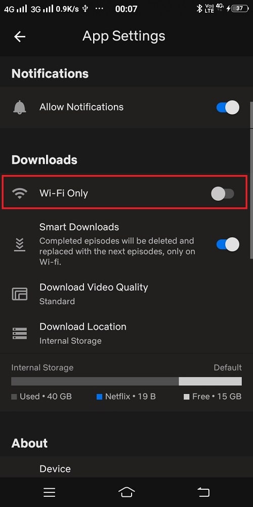 netflix download wifi settings