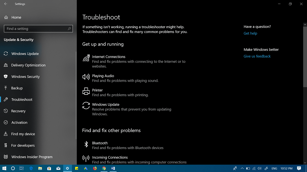 Windows 10 troubleshooter