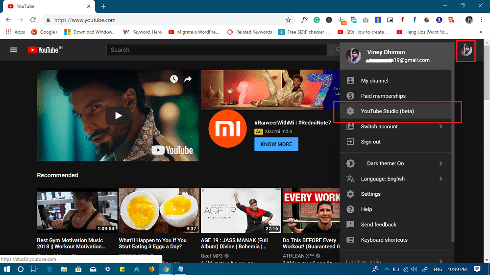 select Youtube studio beta