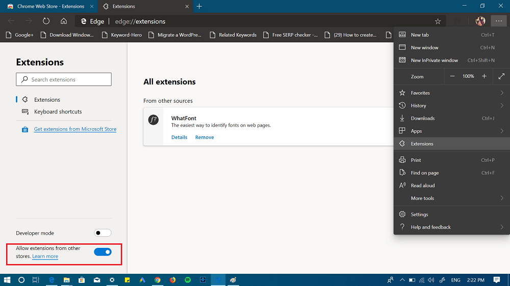 Allow extensions from other stores - chrome edge browser