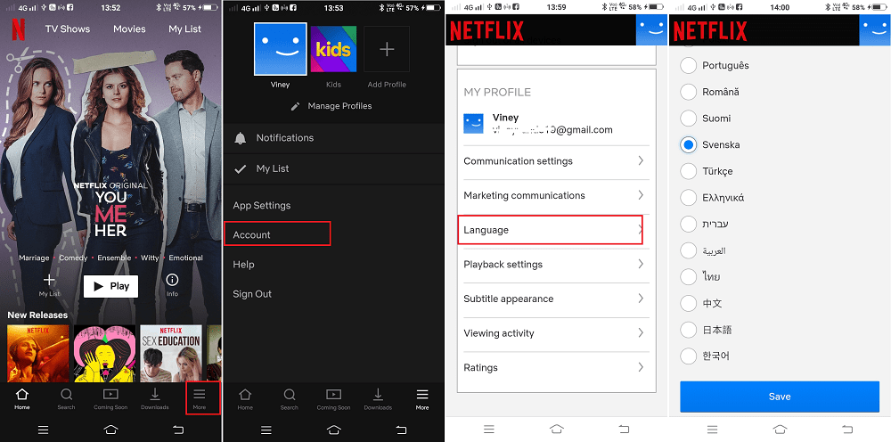 change netflix language phone