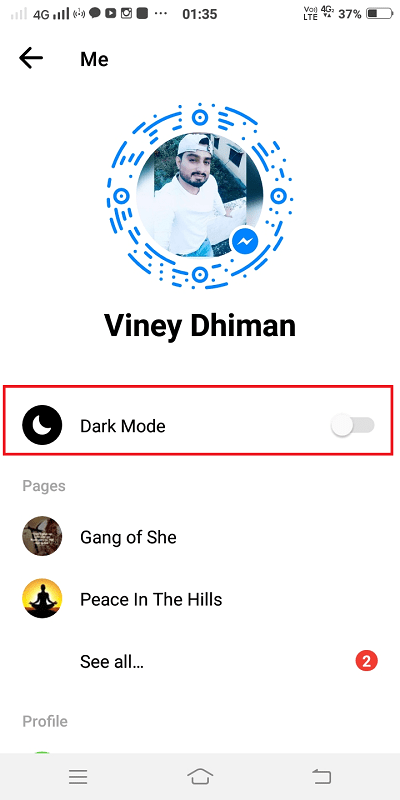 enable messenger dark mode