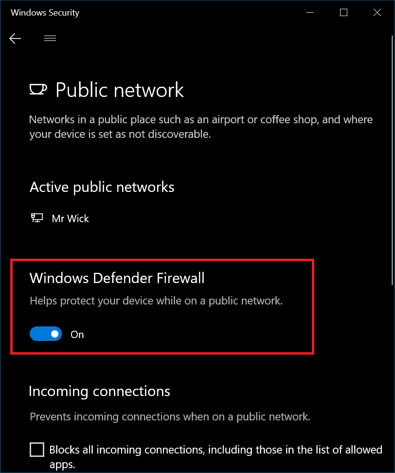 disable windows defender firewall for home network