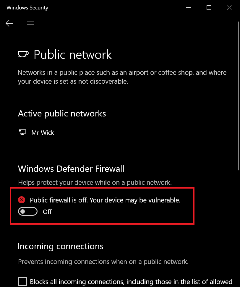 turn off windows defender firewall for home network