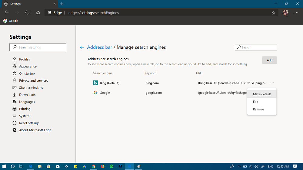 How to Set Google Default Search Engine in Microsoft Chromium Edge