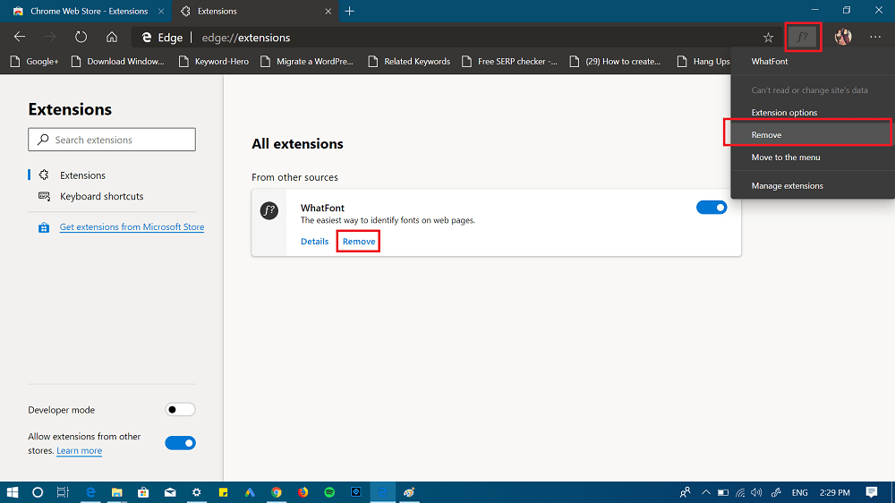 To remove Chrome extension from Chromium Edge browser