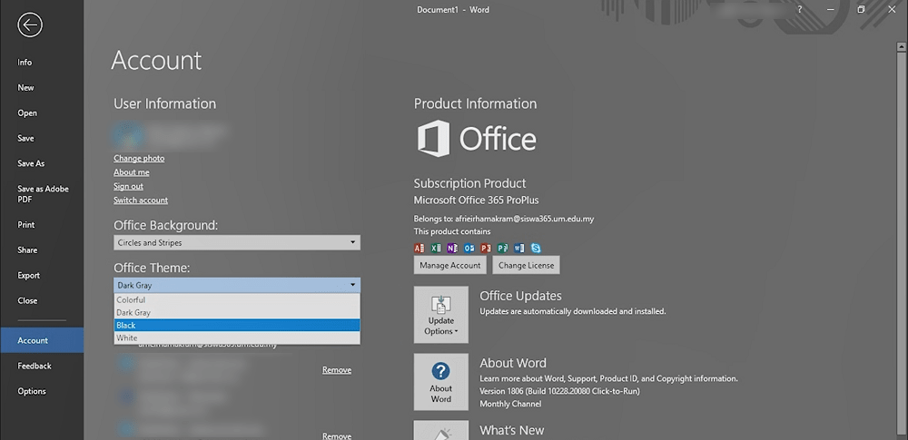 office 2019 dark theme