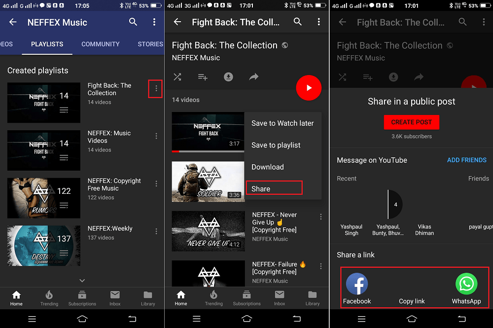 how to share youtube playlist on android and ios app