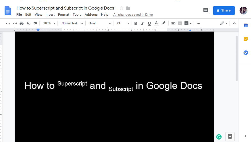 subscript in google docs