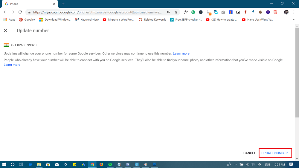 update phone number - my gogle account